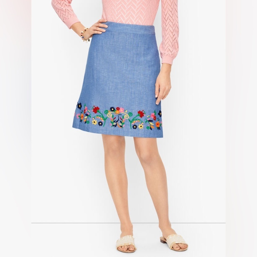 Talbots Embroidered Linen A-line Skirt